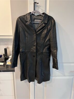 Vintage Laurence Roy Lambskin Leather Long Button Front Coat Minimalist Chic